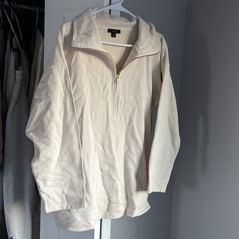 J. Crew 1/4 Zip Oversized Boyfriend Cream Pullover, NWT - Picture 2 of 5